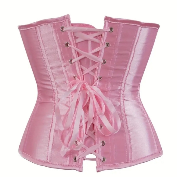 Medieval Fairy Renn Pink Satin Boned Lace-Up Corset S-L - Picture 3 of 7